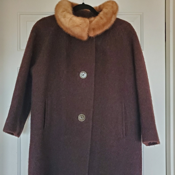 Vintage fur trimmed mink collar coat brown - Picture 3 of 7